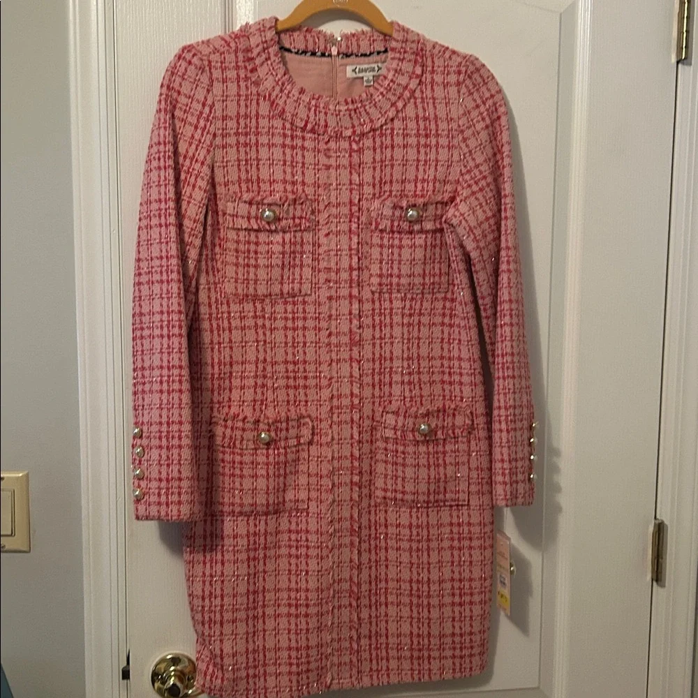 NWT Nanette Lepore Women's SZ 4 Almond Blossom Plaid Tweed LS Sheath Dress $168